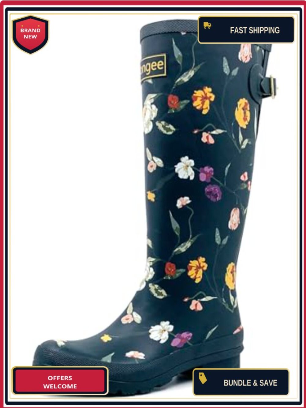 Womens Waterproof Tall Rain Boots Adjustable Calf Garden Mud Outdoor Shoes